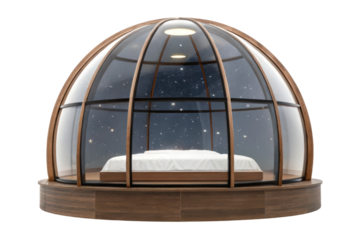 PNG Wooden dome bedroom with clear glass roof for stargazing and relaxation