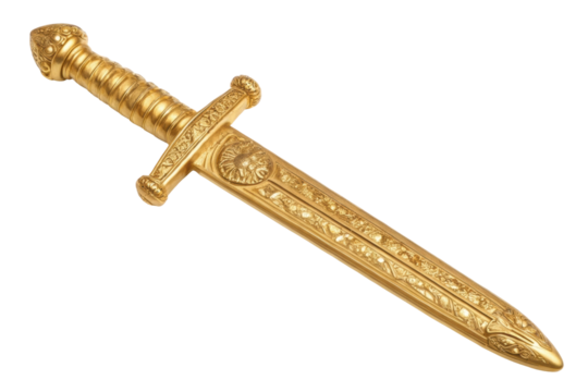 PNG Ornate gold sword with decorative hilt and intricate blade design