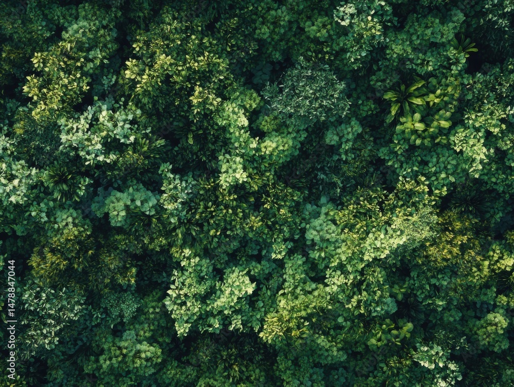 Poster aerial view of lush green foliage creating a dense canopy texture in a tropical forest from above na