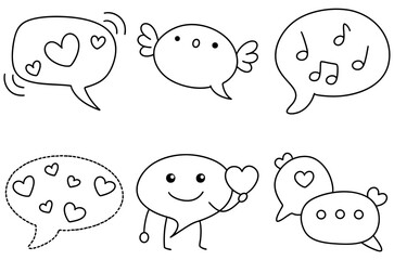 Cute comment bubbles with hearts and musical notes express joy and love in playful way