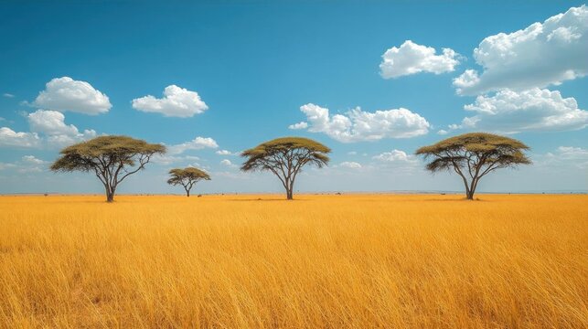 African savanna landscape golden grass blue sky