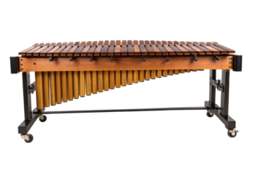 PNG Wooden marimba on wheels with resonators and black frame