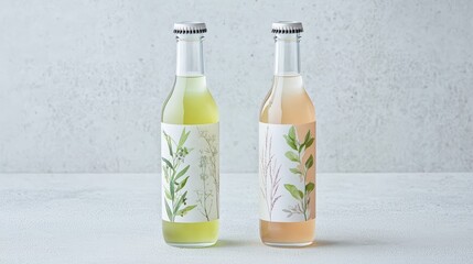 Obraz premium A bottled kombucha with botanical labels, modern wellness trend