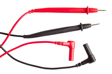 Multimeter probes on a white background. Probes for electrical measurements.