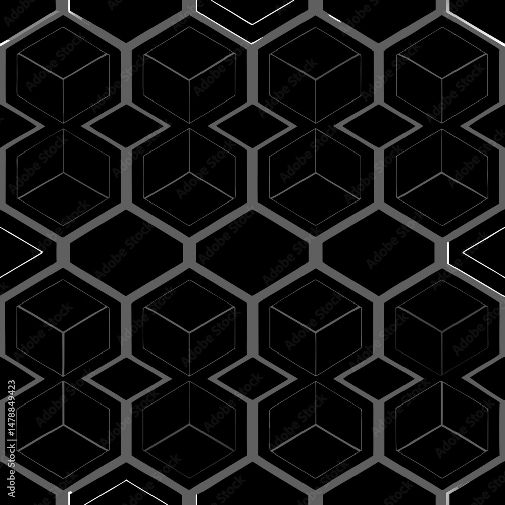 Poster modern luxury style seamless vector pattern of interlocking black cubes