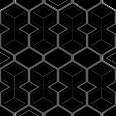 Modern luxury style seamless vector pattern of interlocking black cubes  