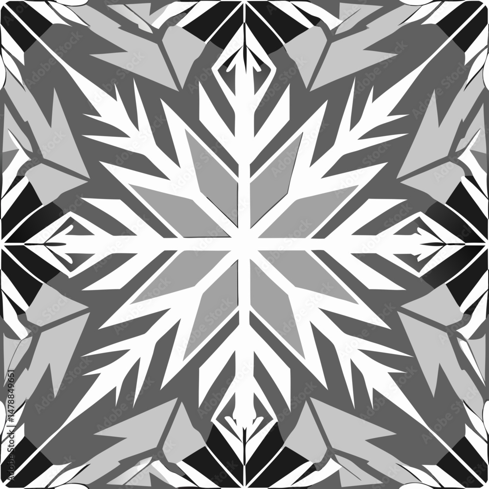 Poster geometric snowflake pattern in monochrome design concept of seamless vector pattern