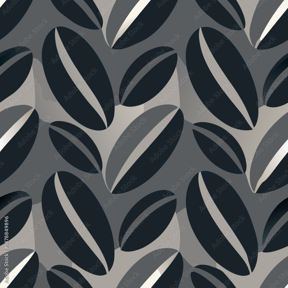 Poster opulent minimalist seamless vector pattern with leaves in dark tones and grey background