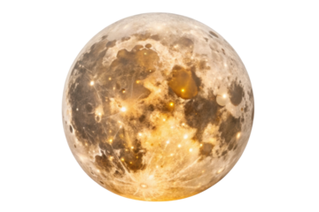 PNG Full moon with golden glow and detailed lunar surface