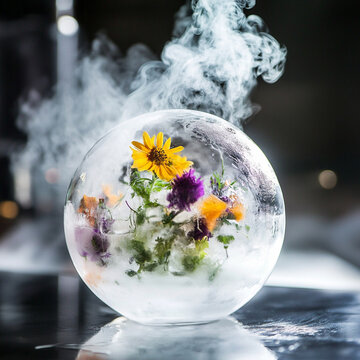**Molecular Cocktail With Edible Flower Frozen Inside Ice Sphere, Liquid Nitrogen Smoke Effect" --S 50 --V 6.1 --Raw** - @Darya (Relaxed) -# Create, Explore, And Organize On [Midjourney.Com](<Https://