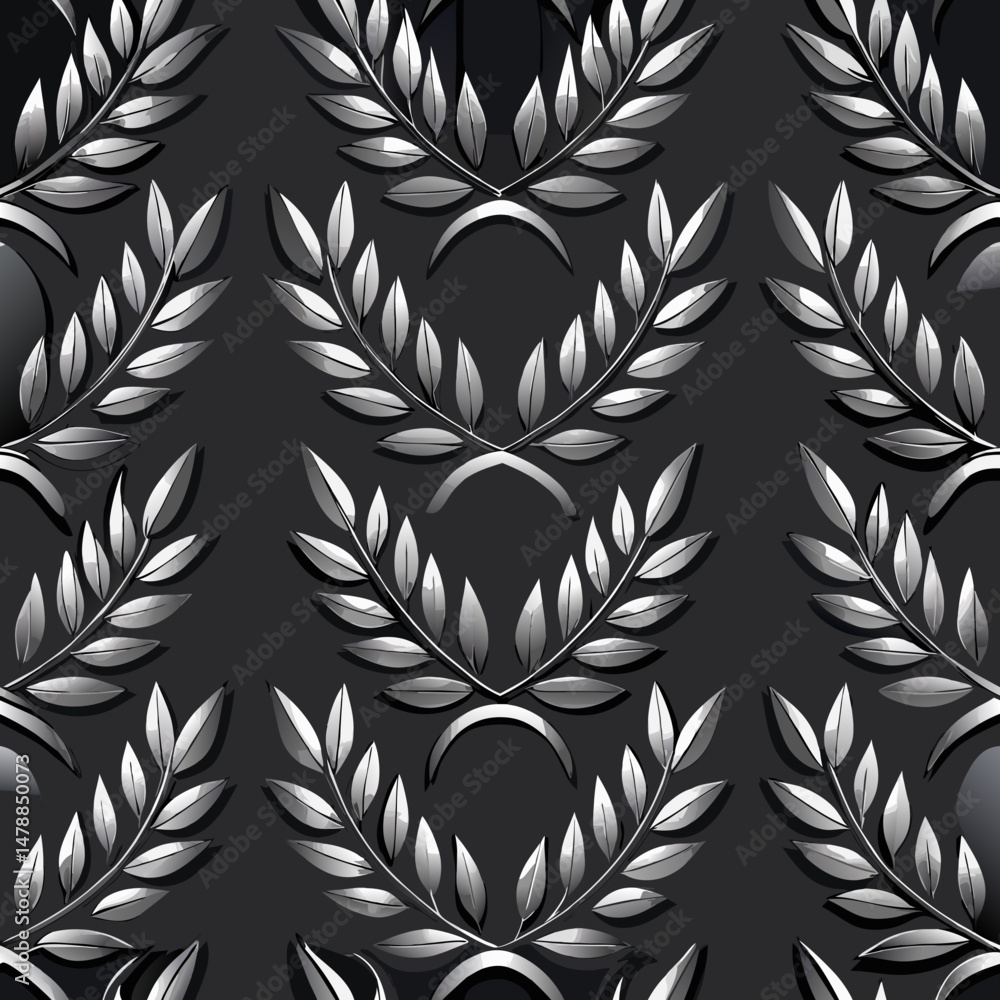 Poster luxurious abstract seamless vector pattern of laurel leaves on black