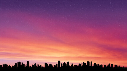 Vibrant city skyline silhouette stunning gradient sky transitioning from orange to purple showcasing quality and growth urban development