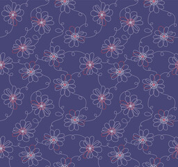 Japanese Spring Flower Line Vector Seamless Pattern