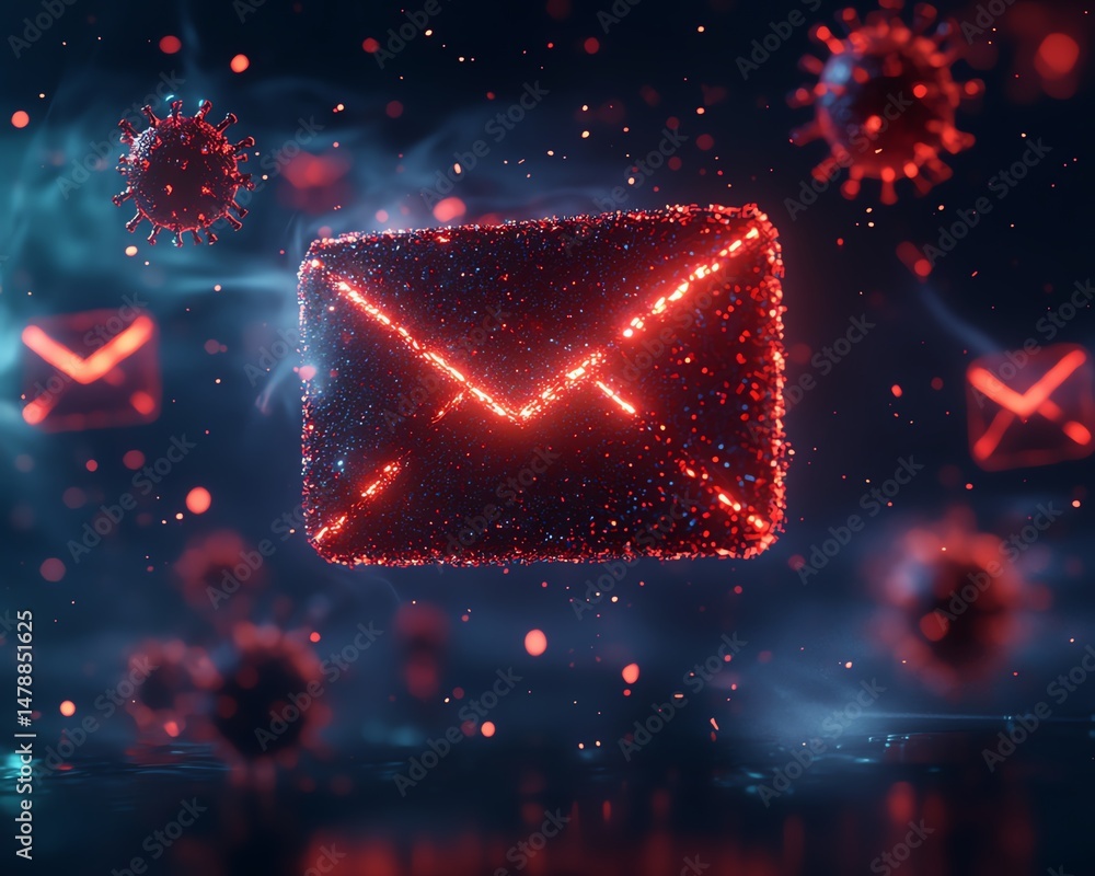 Poster email phishing alert with virus icon and spam folder high resolution for isolate image