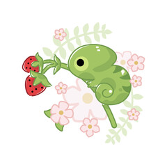 cute hand drawn green chameleon cartoon design