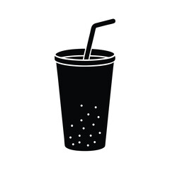Soft Drink Cup with Straw Vector Silhouette on White Background