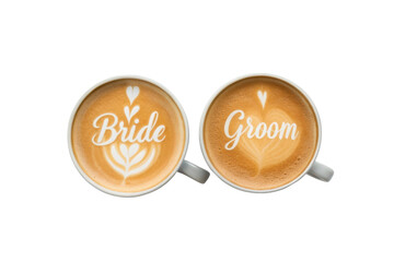PNG Bride and groom latte art - romantic coffee cups with heart designs