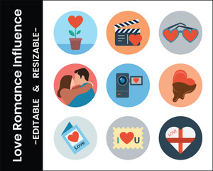 Romantic Relationship Vector Icons Set Flat Design Style Valentines Day And Love Concepts
