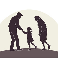 Silhouette Art of Happy Generational Walk