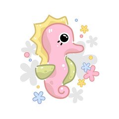 hand drawing of cute pastel seahorse design