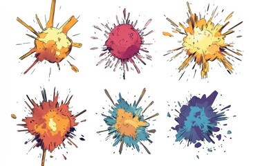Colorful explosion blots.  Abstract artistic splashes of various hues radiate outward