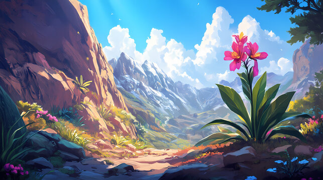 New growth emerging from fertile soil in bright sunlight, a symbol of springtime renewal and the promise of a bountiful harvest. [Silicon Wilderness] | Glyph Garden | symbol flora. Illustration