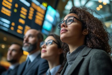 Diverse Business Professionals Watching Departure Board Airport Travel Waiting