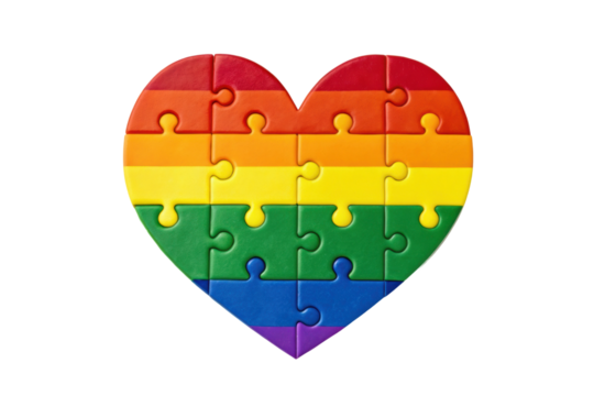 PNG Rainbow puzzle heart with lgbtq pride colors on black background