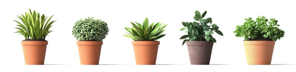 Obraz premium Variety of potted plants in terracotta pots