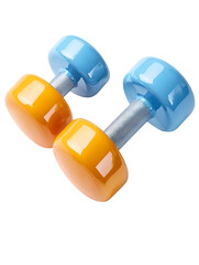 Isolated on white, dumbbell with flat ends and foam-coated grip, lightweight training gear Adjustable metal dumbbell Neoprene-coated fitness dumbbell Compact chrome dumbbell