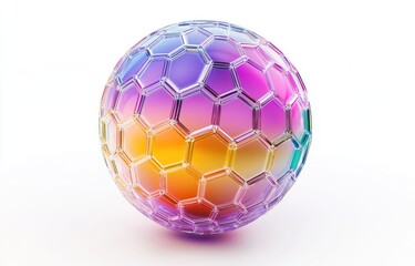 Fototapeta premium Multicolored sphere with hexagonal facets. Vibrant iridescent geometric design