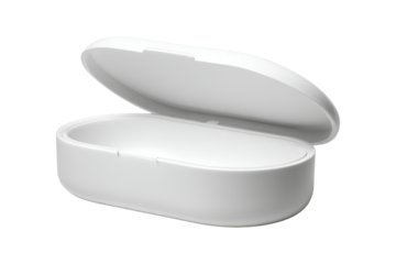 Open white pill case on table