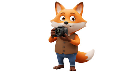 Obraz premium 3D Cartoon Fox Photographer Character – Transparent Background