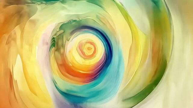 Colorful abstract watercolor spiral representing movement through time and emotion in vibrant hues, Colorful abstract watercolor spiral moving, ing time-lapse background