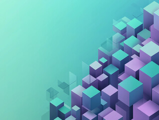 Naklejka premium Abstract Isometric Background with Rising Colorful Cubes in Teal and Purple.
