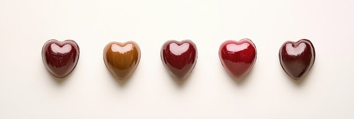 Heart-shaped chocolates in varying shades