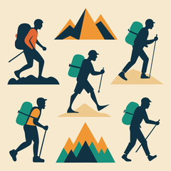 Clean Vector Art of Minimalist Hiking Group
