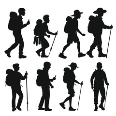 Hiking Activity Vector Set with Multiple Poses