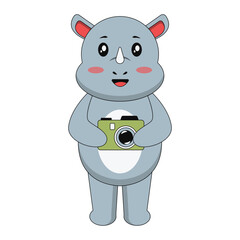 Cute Baby Rhino Cartoon Character. Isolated on White Background. Vector Illustration.