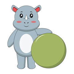 Cute Baby Rhino Cartoon Character. Isolated on White Background. Vector Illustration.
