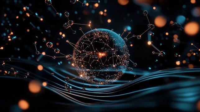 Dynamic digital sphere illustrating molecular connections sci-tech environment 3d visualization futuristic concept