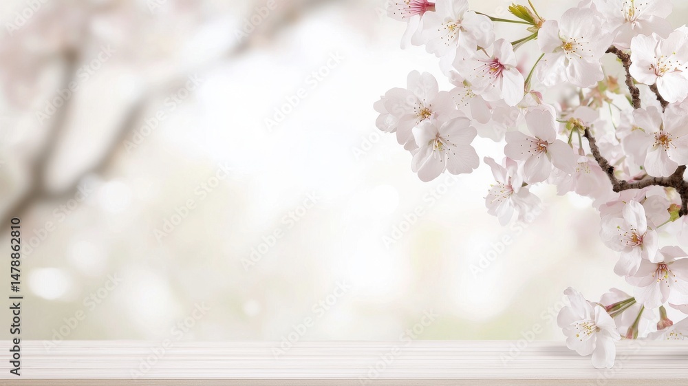 Aufkleber spring cherry blossom background with wooden table for product display spring display background pet