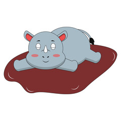 Cute Baby Rhino Cartoon Character. Isolated on White Background. Vector Illustration.