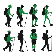 Trail Hikers in Motion Vector Illustration Pack