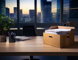closeup of a box full of documents placing on an office desk