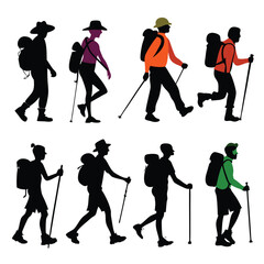 Trail Walking Vector Art with Hiker Silhouettes