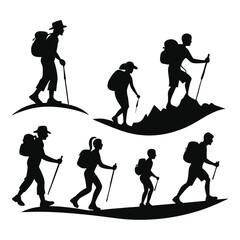 Naklejka premium Vector Set of Climbers and Trail Walkers Silhouette
