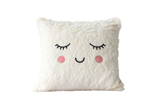 PNG Cute smiling plush pillow with closed eyes and blushing cheeks
