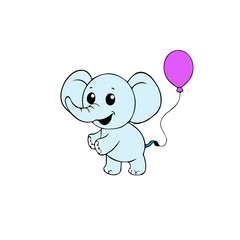elephant with balloon A cute baby elephant painted in watercolor, holding a balloon. Perfect for a baby boy shower, nursery decorations, or birthday invitations.