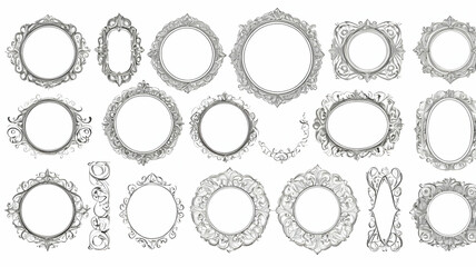 Curated collection of round and rectangular calligraphic ornamental frames isolated on white background